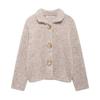 European & American Style Women's Faux Fur Knitted Cardigan with Floral Buttons