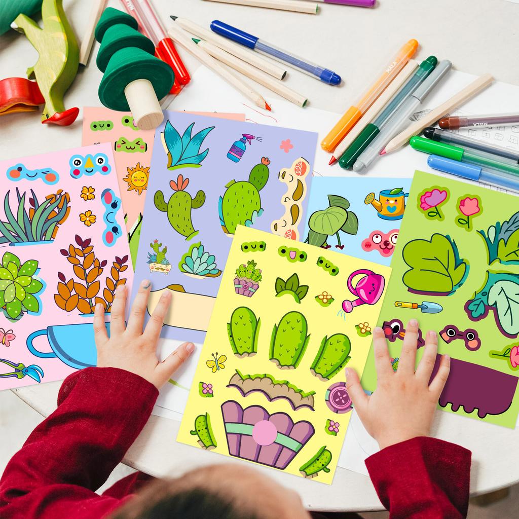 6 Sheets/Pack Potted Plants Bouquet Puzzle Stickers Children'S Educational Diy Toys Gifts Creative Graffiti Stickers