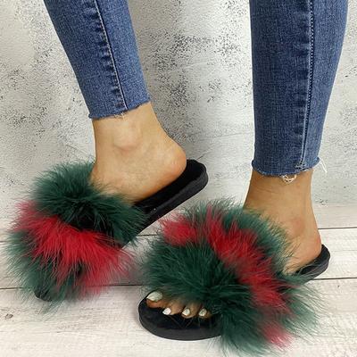 Fashion Fashion Colorful Flat Heels Soft Fur Slides Plus Size 43 Sexy Patchwork Long Plush Slippers Women Women Slip On Outdoor Slippers