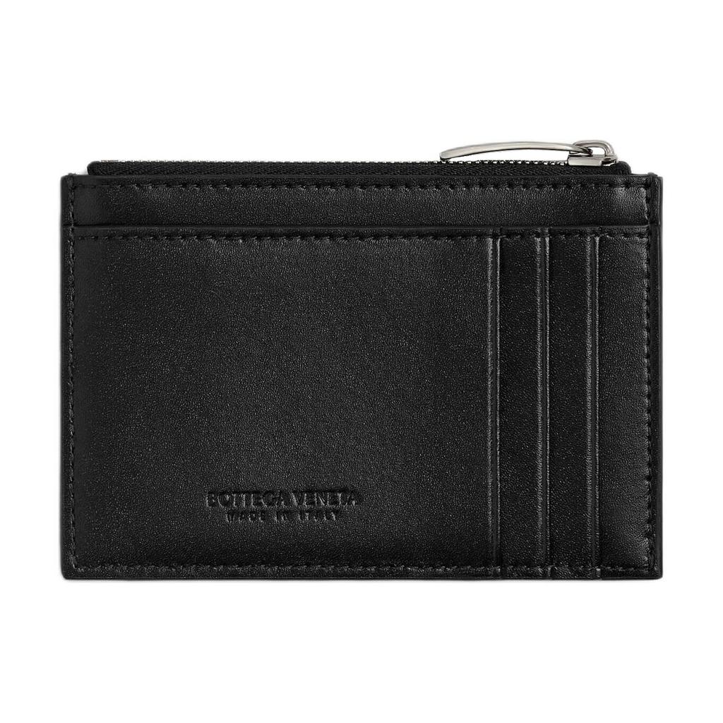 Bottega Veneta Woven Design Calfskin Card Holder With Silver Hardware Men Accessories Black 853519VBWD38803