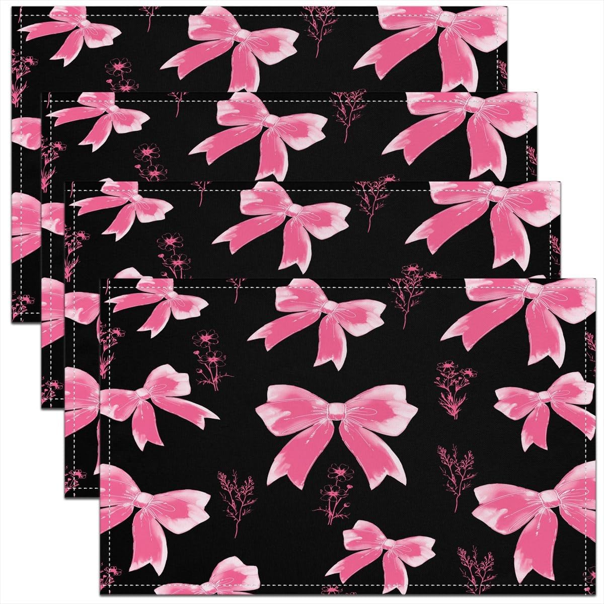 

Red Flower Bow Placemats of 4 Girls Ribbon Placemat for Kitchen Dining Table Decor Indoor Outdoor 18 x12 4pcs-12x18