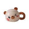 Creative Cartoon Bear Ceramic Cup With Lid Household Breakfast Children'S Couple Cup High Value Gift