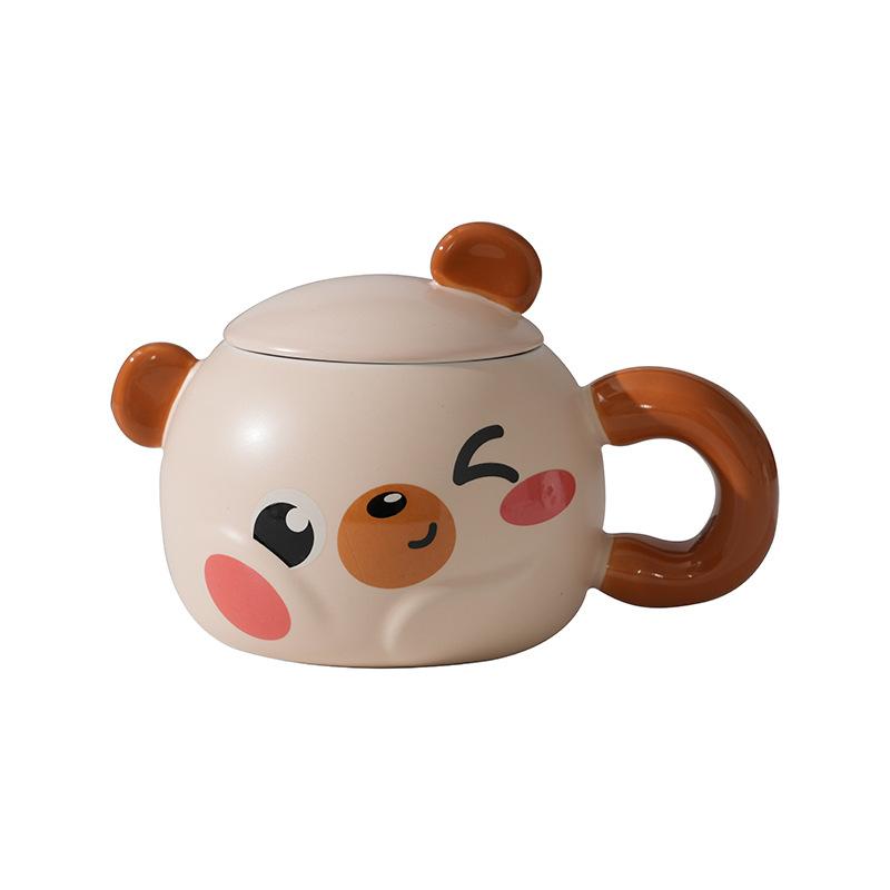 Creative Cartoon Bear Ceramic Cup With Lid Household Breakfast Children'S Couple Cup High Value Gift
