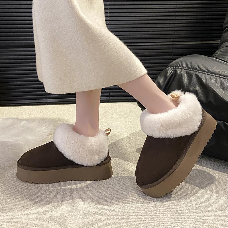 Snow Boots Women's 2025 New Fur Integrated Thick Sole Heightening Short Tube Piled and Thickened Lazy One-pedal Cotton Shoes