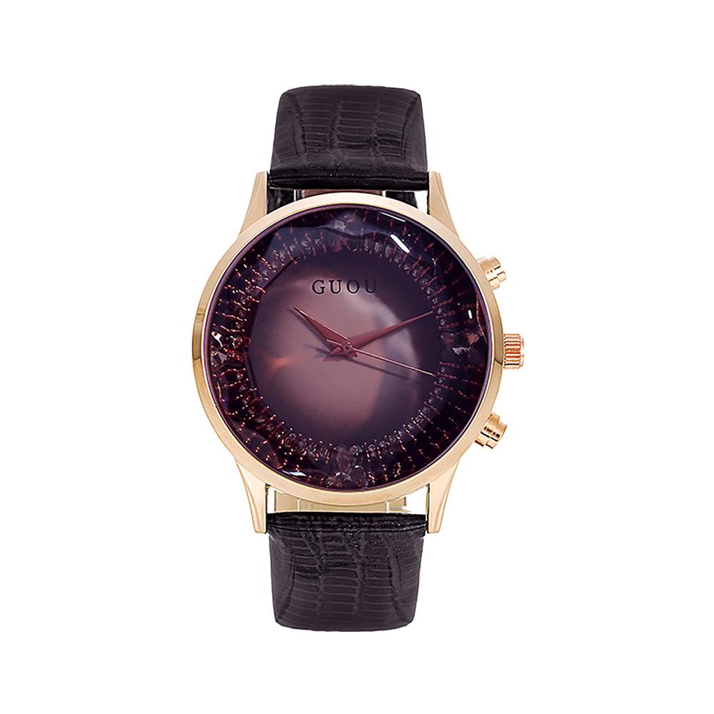 Dámské hodinky Trendy Módní Quartz Hodinky Jednoduché Temperamentní Velký Ciferník Kožené Hodinky