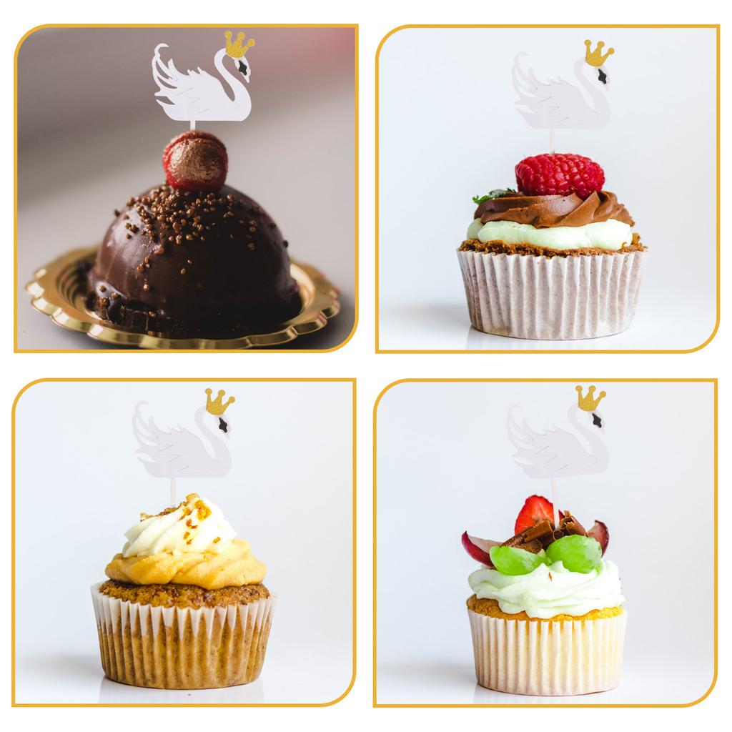 15 Stück Kuchendekoration Hinzufügen- Schwan Topper Geburtstag Hübsche Cupcake Ornamente Dessert Papierpicker