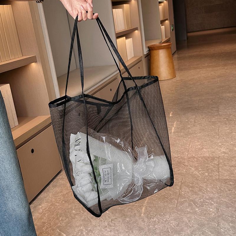 Versatile Colorful Mesh Tote Bag With Large Capacity Perfect For Casual Outings And Beach Trips