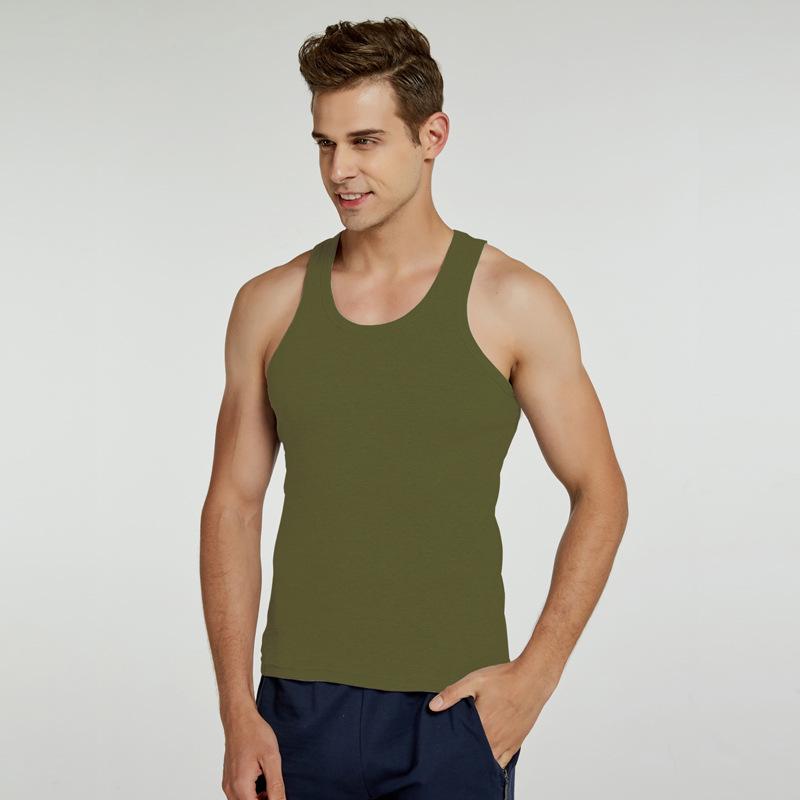 Men's Pure Cotton Short Sleeve Tank Top Fine Rib Bodybuilding Sport Undershirt