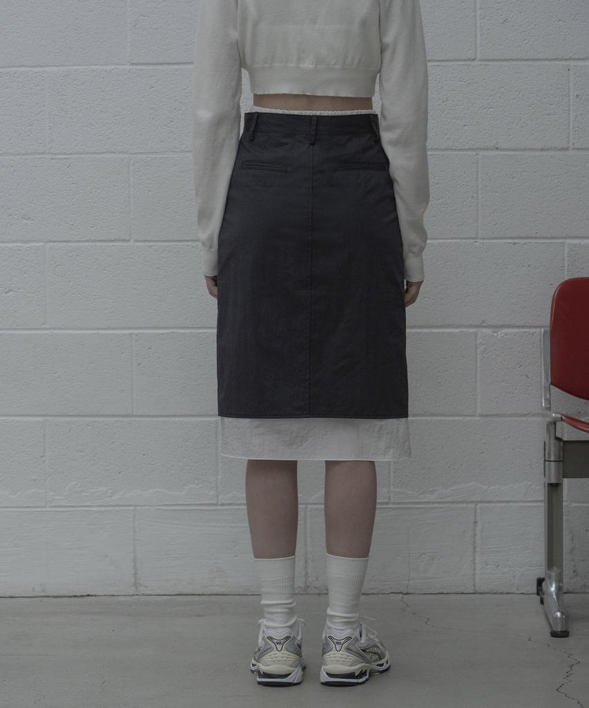 Mosyupamosyu Two-Way Layered Slit Skirt [Charcoal]
