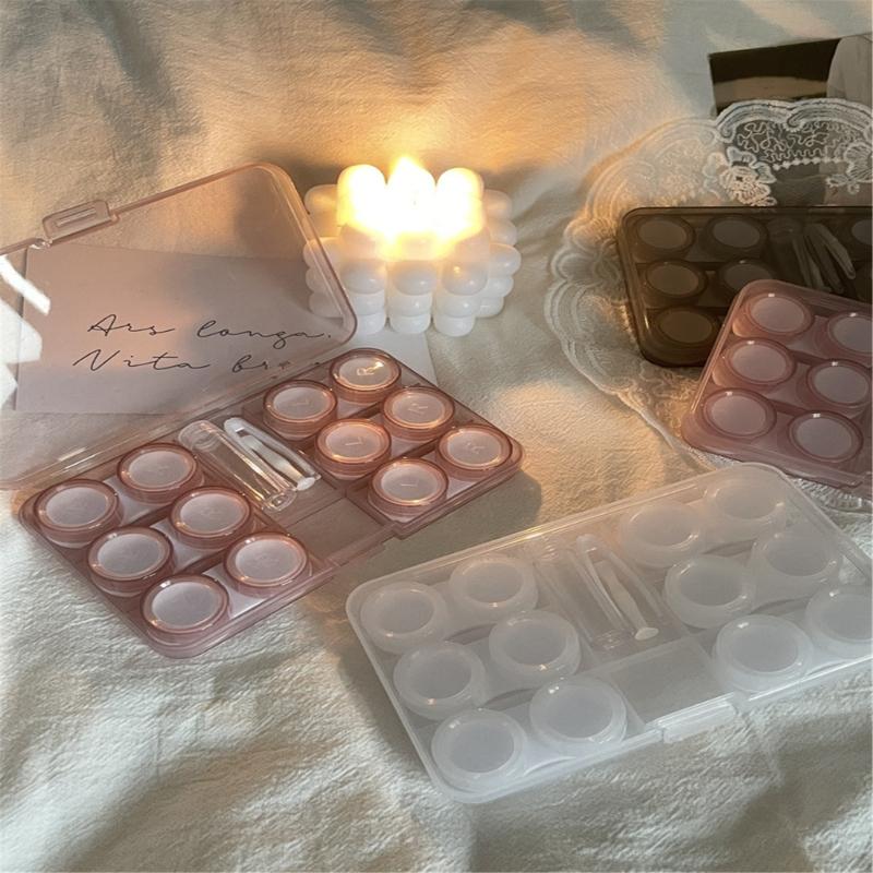 Portable Contact Lenses Case With Wearing Suction Stick And Tweezers For Daily Use Can Hold 6 Pair Contact Lenses
