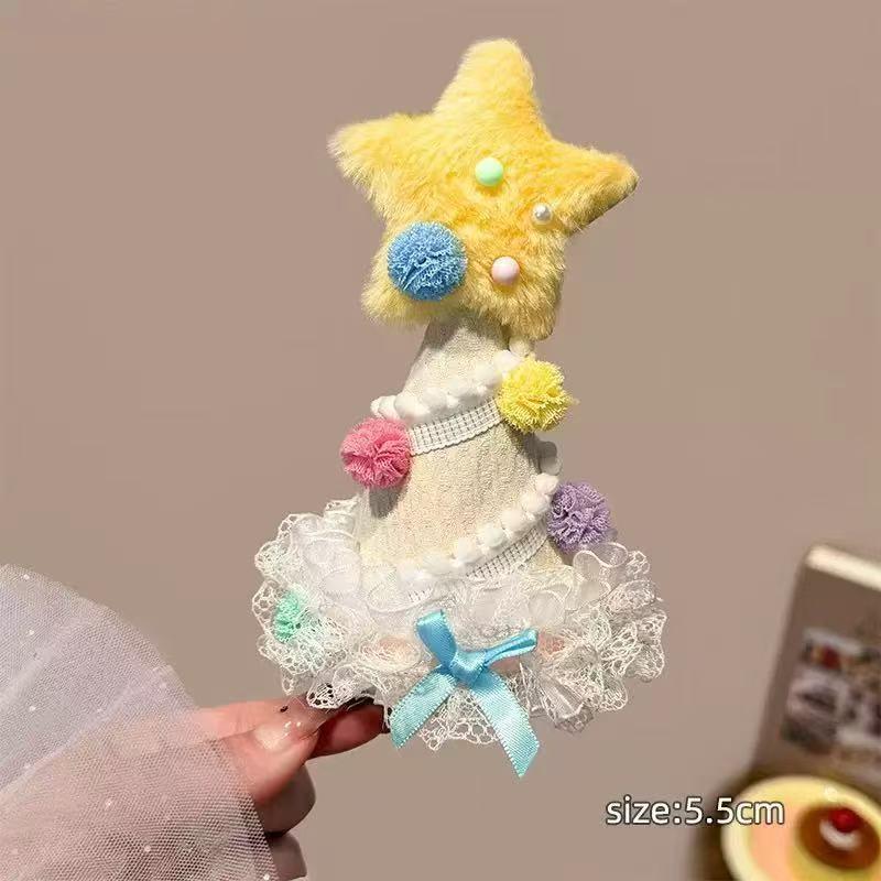 Girls Yellow Star Birthday Hat Headband Cake Hair Clip Charming Hair Accessories for Party Occasions