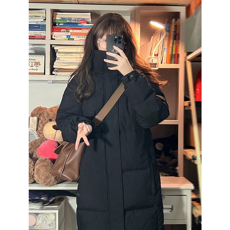 2024 Women's Mid-Length Over-the-Knee Cotton Jacket for Students - Thickened Winter Coat for Art Exams