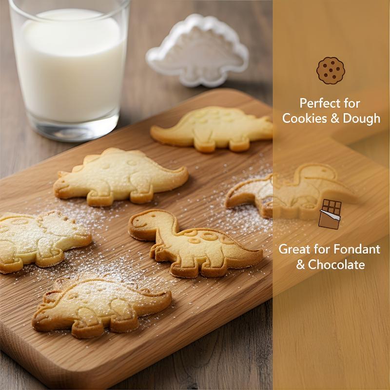 4Pcs/set Dinosaur Cookie Plunger Cutter Cartoon Baking Mould Cookie Stamp Biscuit Mold Animal Shape Cookie Cutters Baking Tools