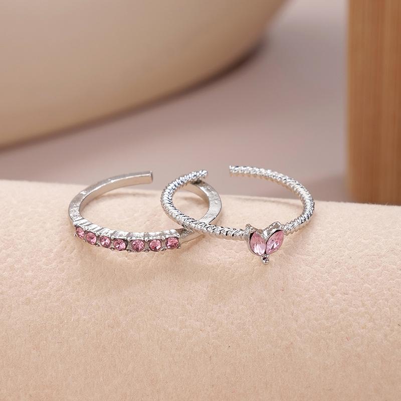 2Pcs Luxury Fashion Heart Rings For Women Girls Opening Adjustable Rhinestone Ring Elegant Twist Rings Jewelry Accessories