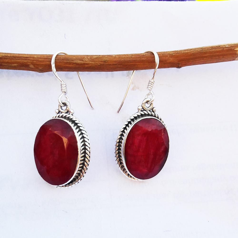 Red Ruby Earring, Oval Earring, Handmade Earrings, 925 Sterling Silver Earrings, Gift for Her, Light Weight Earrings
