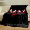 Red and white angry eyes with an arched red frown on a black background. for all seasons blanket lunch break throw gift