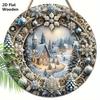 Cute Winter Wonderland Wooden Sign - Navidad Round Sign with Snowhouse Town Pattern - Ideal for Front Door, Wall Hanging Decor - Ideal Christmas Gift