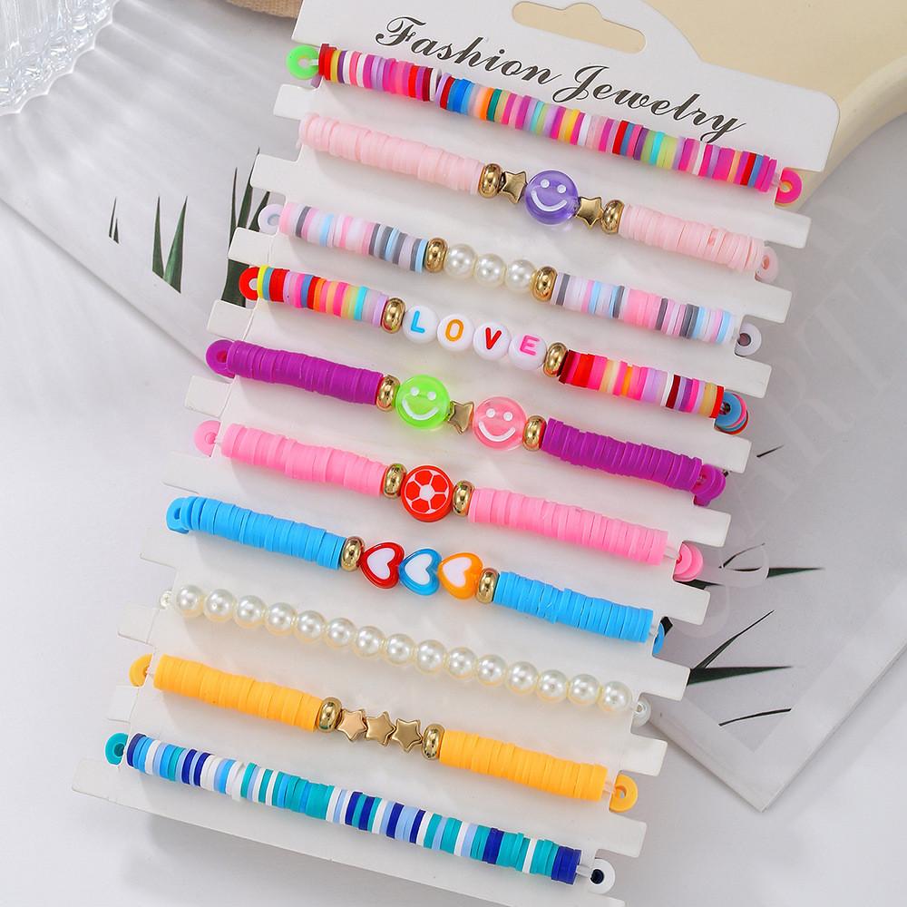 Soft Clay Hand Chain With Letter And Smile Face Design For Summer Beach Vacation Style