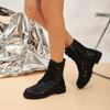 Fashion Spring New Cool Boots Women's Round Head Hollow Front Lacing Side Zipper Soft Sole Anti-slip Wear-resistant Low Heel Shoes