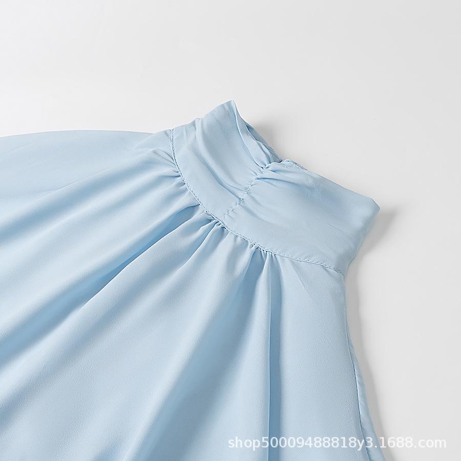 Summer New Women's Clothing European and American Style Fashion Temperament Ruffle Edge Stand-up Collar Horn Sleeve Cape Dress Women