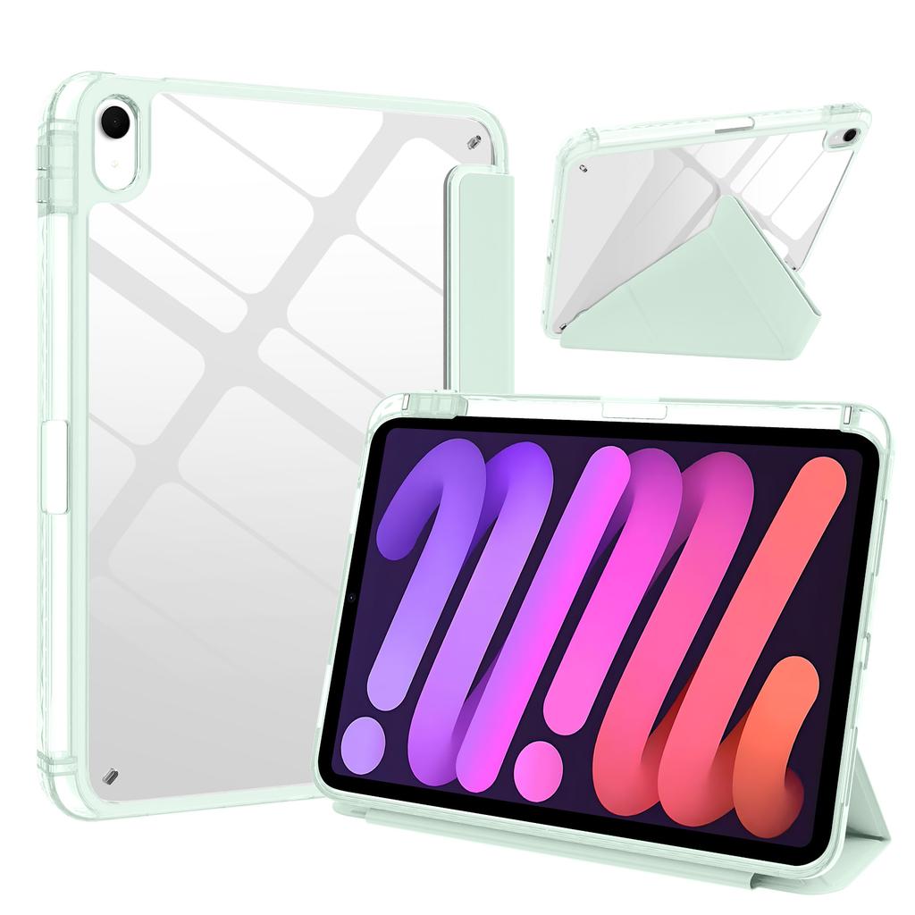 For iPad (2025)/iPad 10.9 (2022) Case Magnetic Closure Origami Stand Transparent Leather + TPU + Clear Acrylic Back Cover