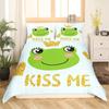 Frog Duvet Cover Set Cute Kawaii Cartoon Frog Pattern King Queen Size Polyester Comforter Cover With Pillowcase For Kids Girls
