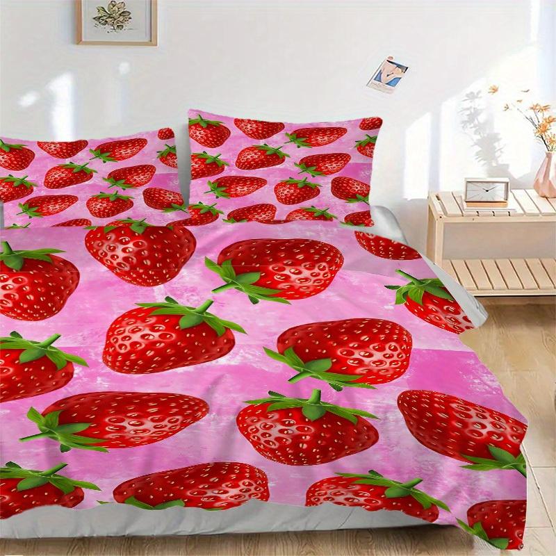 

3Pcs Strawberry Pattern Printed Bedding Set, Breathable And Soft,(Includes 1 Duvet Cover And 2 Pillowcases, Quilt Not Included) yy250815180 135x200cm