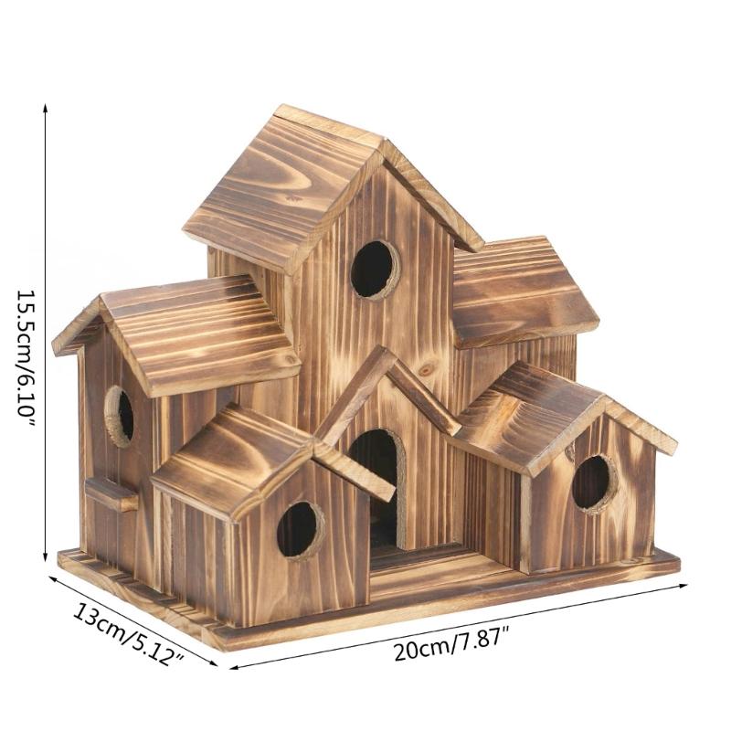 Wood Bird Houses Feeder 6 Holes Wooden Birdhouse Hanging Sleeping Nest for Indoor Outdoor Birds Garden Decoration