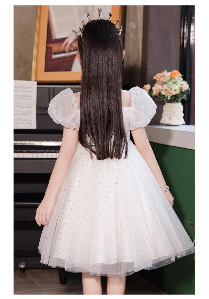 Girls' White Flower Girl Wedding and Performance Dress