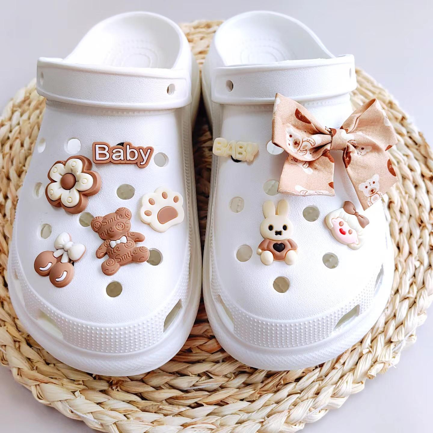 

Аксессуары для обуви с отверстиями для кожи креветки, пряжка для обуви «сделай сам», коричневый медведь, белый кролик, вишневый бант, съемные аксессуары