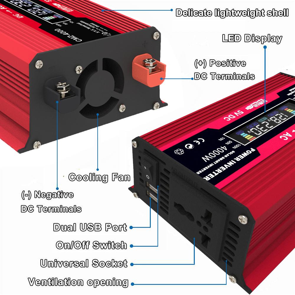 4000W   Leistung Modifizierte Sinuswelle   Wechselrichter LED-Anzeige 300W Nennleistung     12V auf AC 220V Konverter Hochfrequenz Auto-Strom  r Wechselrichter w