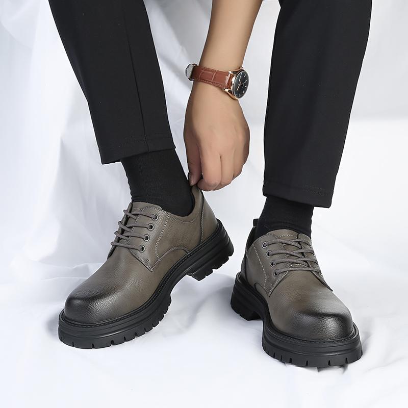 Nowe Męskie Skórzane Buty w Stylu Brytyjskim na Grubej Podeszwie, Outdoorowe, Robocze, Wygodne, Antypoślizgowe i Trwałe, Skórzane Buty z Dużą Cholewką