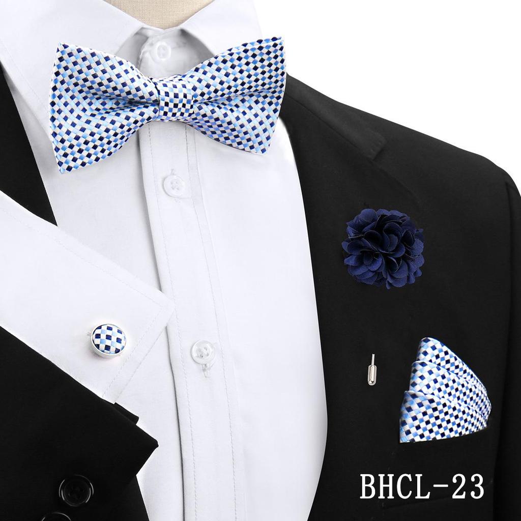 Korean Style 4-Piece Men's Bow Tie & Pocket Square Set for Weddings & Formal Events