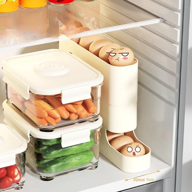 4-lagige Schiebe-Eieraufbewahrungsbox, Eierkarton im Leiterstil, Kühlschrank mit Seitentür, große Kapazität, automatische Eierrollmaschine