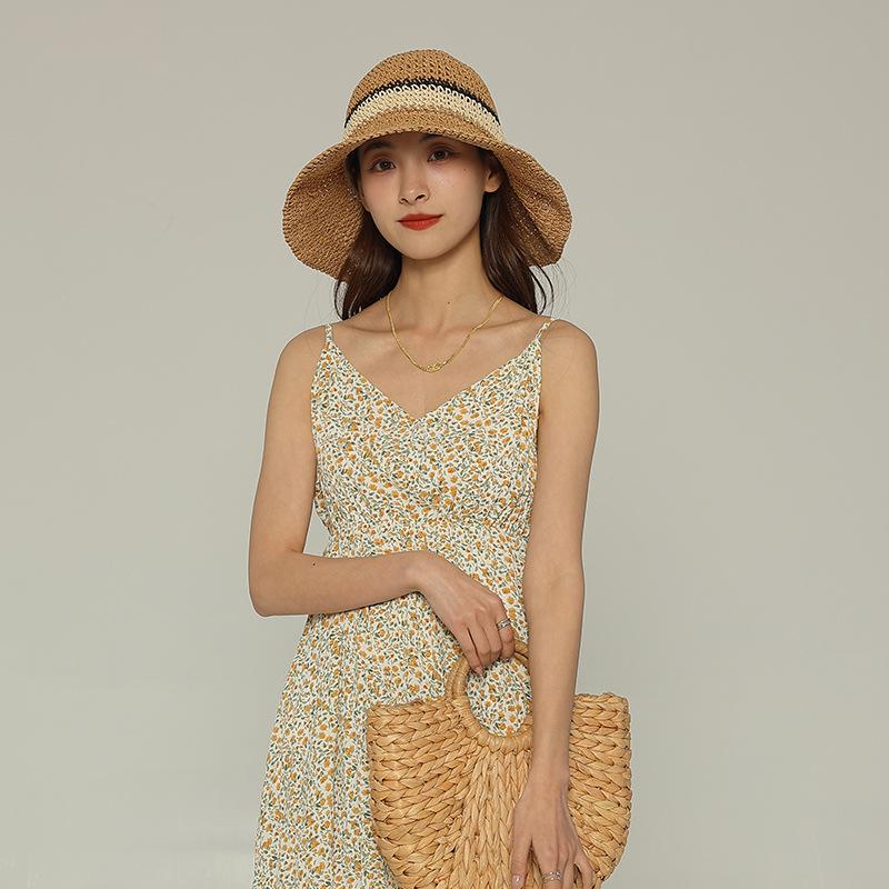 Japanese-style wide-brimmed straw hat for summer, beach fashion, vacation sun hat, handmade versatile fisherman hat, sun protection bucket hat for