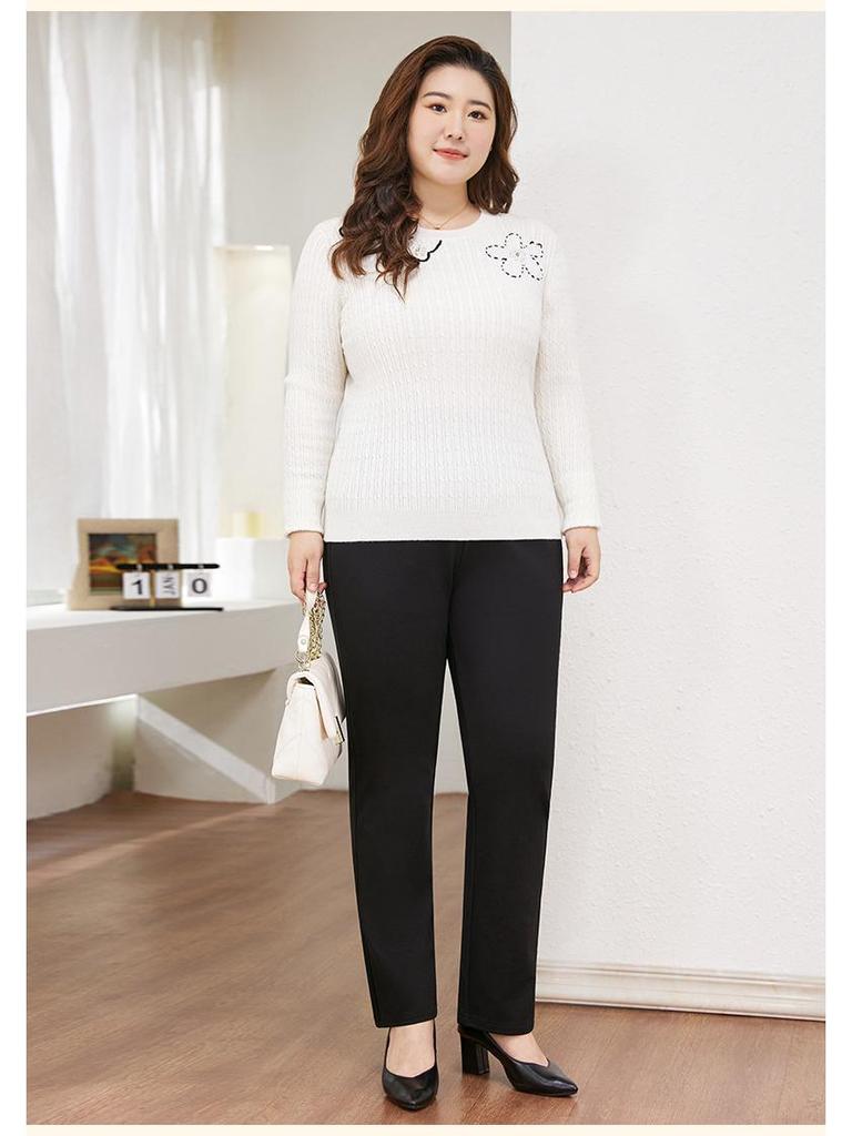 Plus Size Fleece-Lined Black High Waist Pants for Women - Stretchy, Casual, Perfect for Autumn and Winter. Ideal for Middle-Aged and Elderly Ladies.