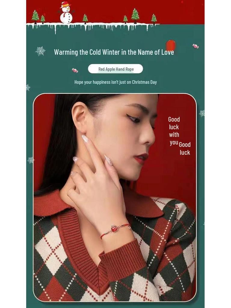 Ping An Apple Christmas Bracelet for Women - Elegant Red Hand Rope, Perfect Gift for Girlfriend or Best Friend on Christmas Eve.