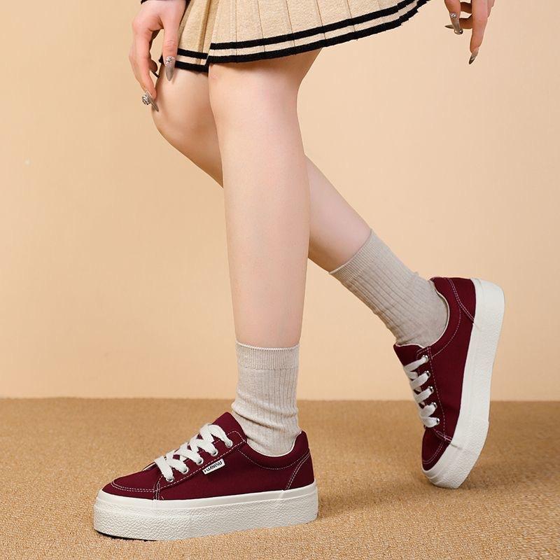 Burgundy canvas shoes summer new breathable student shoes casual board shoes campus