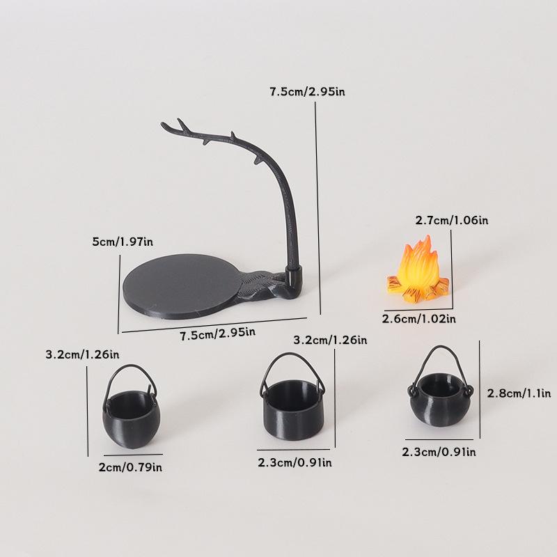 4/5 Buc. Mini Sobă Suspendată, Oală, Model Grămadă de Foc pentru Păpuși, Decor Scenă Camping în Aer Liber Casă de Păpuși, Accesorii