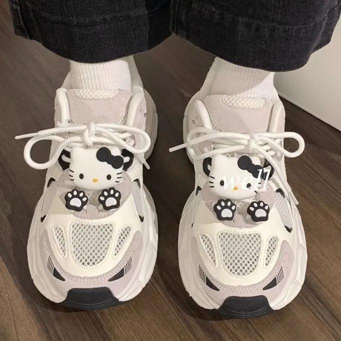 Campusvind mesh pustende tykksålede rundhodede dame-pappa-sko 2025 vår nisje allsidige avslappede sportssko små hvite sko