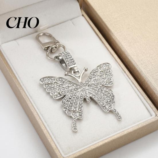 Butterfly Keychain Pendant Sparkling Rhinestones Shape Zinc Alloy Metal with Lobster Clasp Backpack Accessory