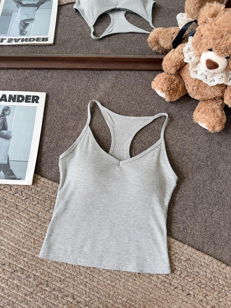 Women's Early Autumn Cutout Shoulder Sleeveless Camisole with Integrated Cups and Chest Pad - New Hot Girl Style