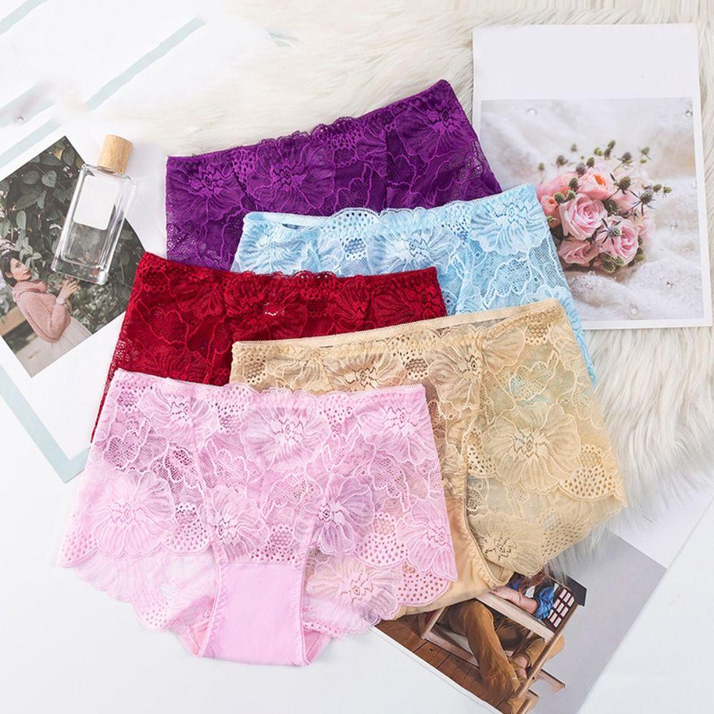 4PCS Mesh Transparent Lace Flower Panties Underpants Women Underwear Seamless Lace Briefs  Female