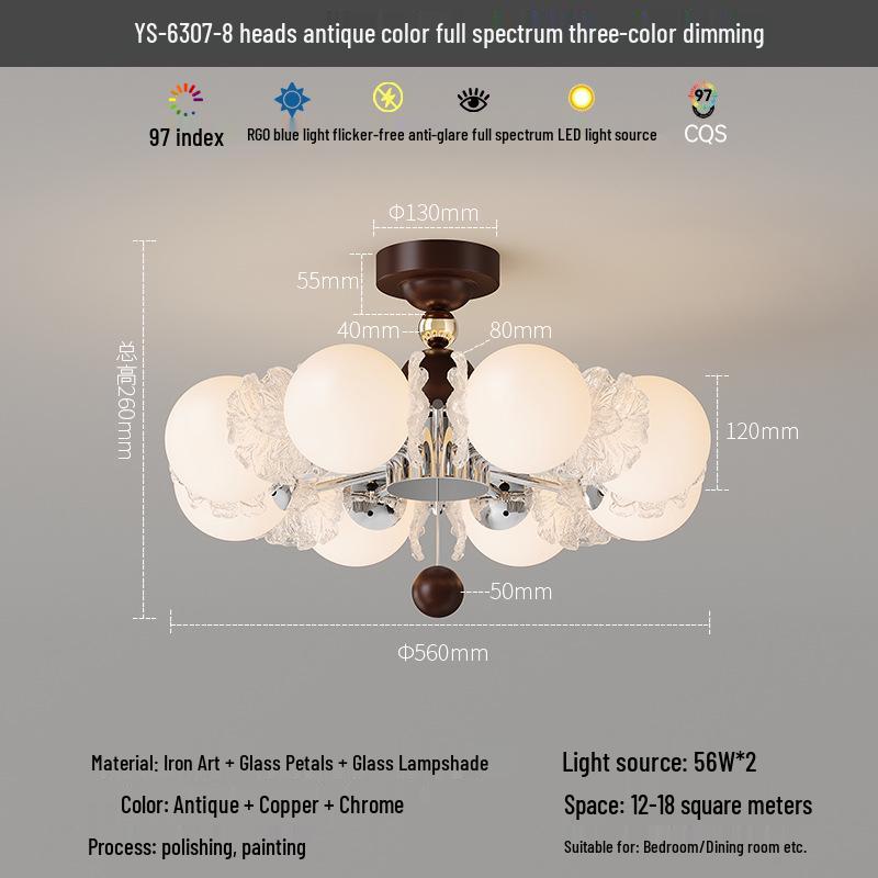 French Luxury Glass Chandelier - Modern Minimalist Lighting for Bedroom or Study