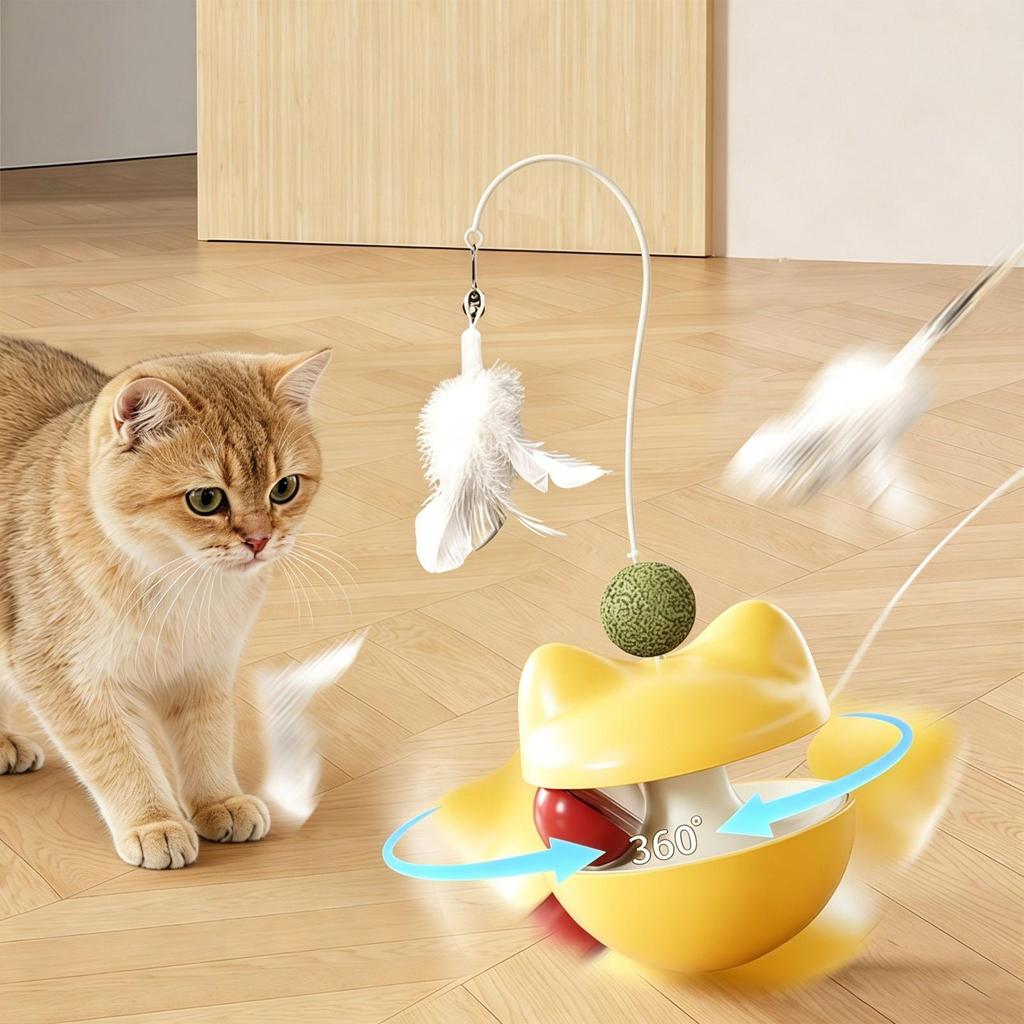 Cat Teaser Toy Interactive Treat Dispensing Enrichment Wobble Indoor Cat Puzzle Toy for Mental Stimulation Boredom Home