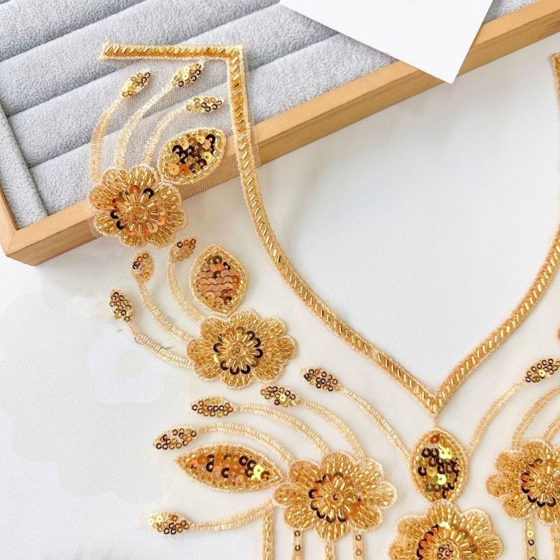 Perlenbesetzte Pailletten Aufnäher für Hochzeitskleid Abendkleid Gestickte Perlen Pailletten Aufnäher Applikation