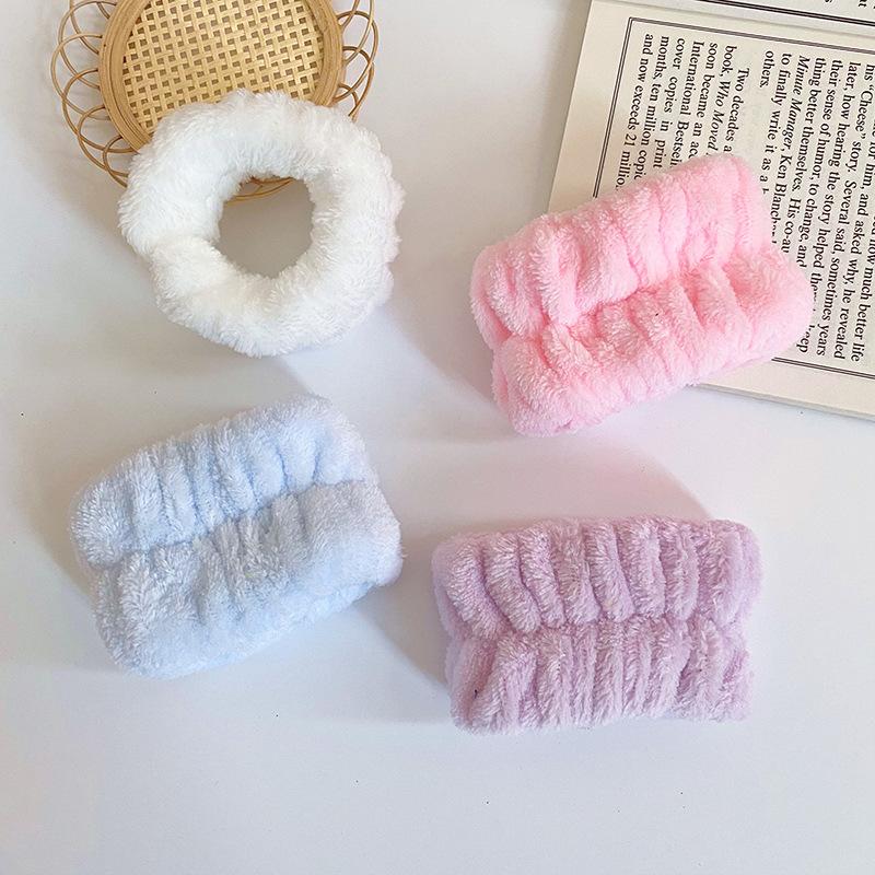 Women's Flannel Spa Headband & Wristband Set, Absorbent Wrist Bands for Face Wash
