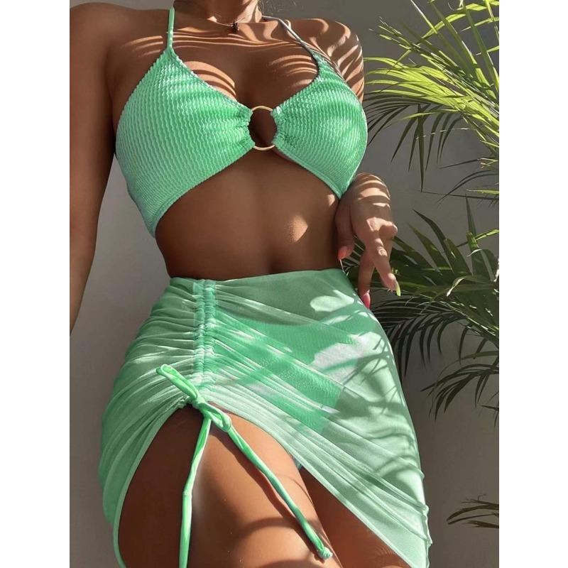 Swimsuit Women's Multi-colored Sexy Skirt Neck Three-piece Swimsuit Bikini