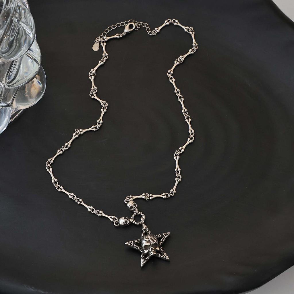 Five-Pointed Star Skull Pendant Necklace - Trendy, Unique Design, Durable Copper-Plated Silver
