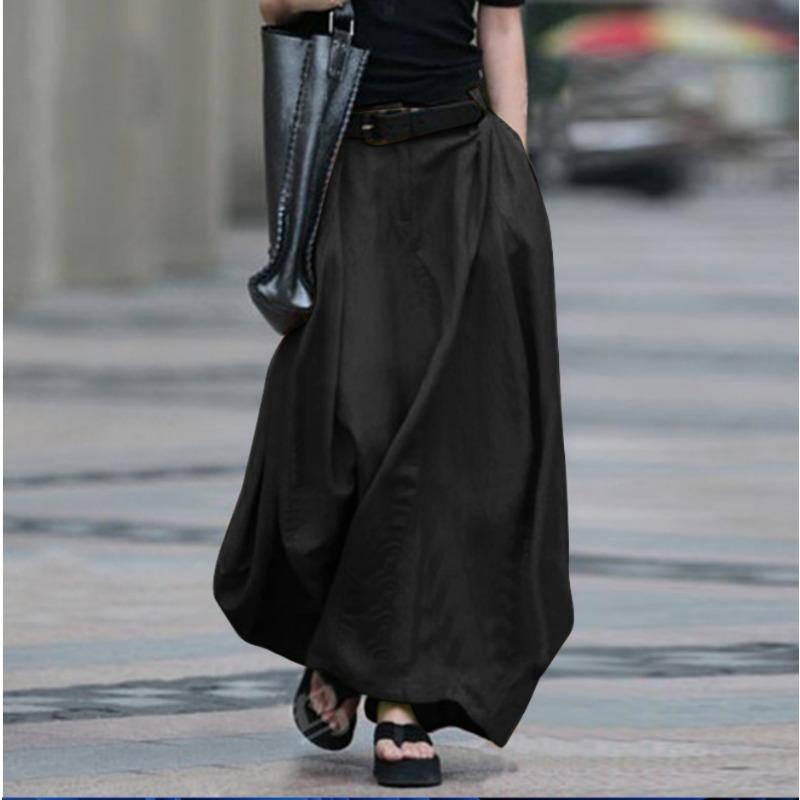 Women High Waist A Line Maxi Skirt Large Swing Plus Size For Dancing S чёрный